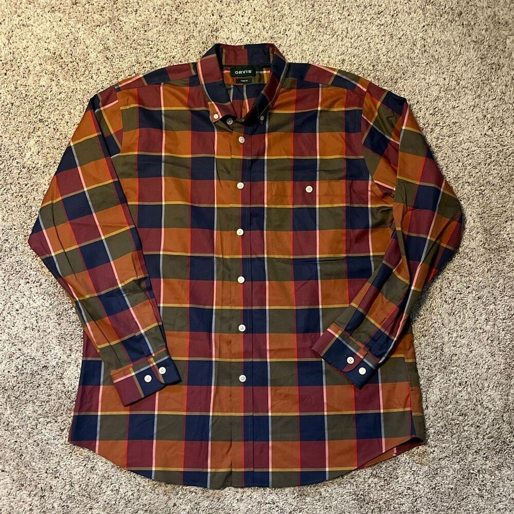 Orvis Trim Fit Plaid Long Sleeve Button Up‎ Shirt Size XL